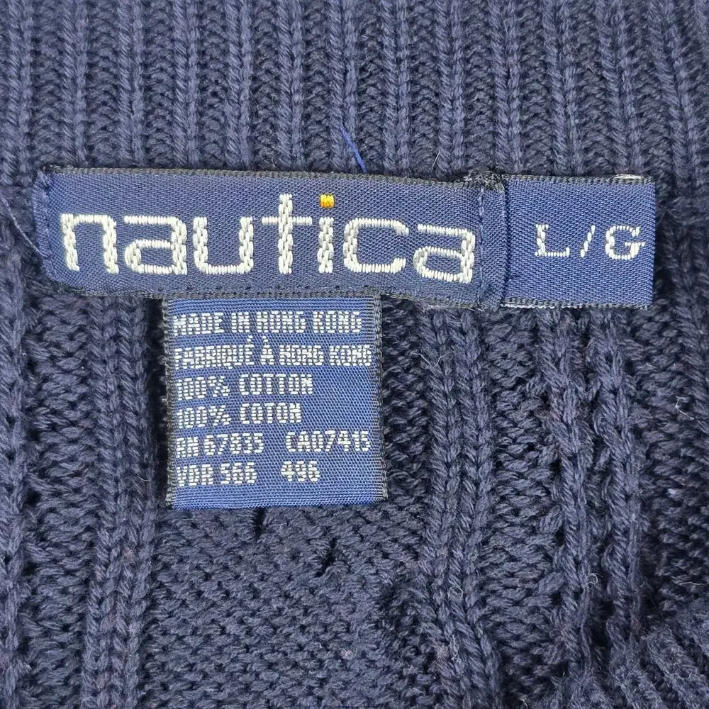 Vintage Nautica Sweater Mens Large Stripe Cable Knit Crew Neck Navy Multi Color - Picture 13 of 16